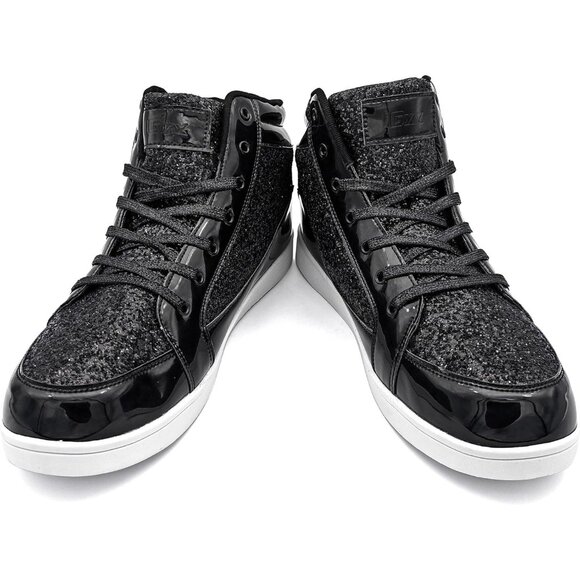 Igxx Men Black High Top Bling Glitter Party Disco Retro Metallic Gold Sneakers - Picture 2 of 6